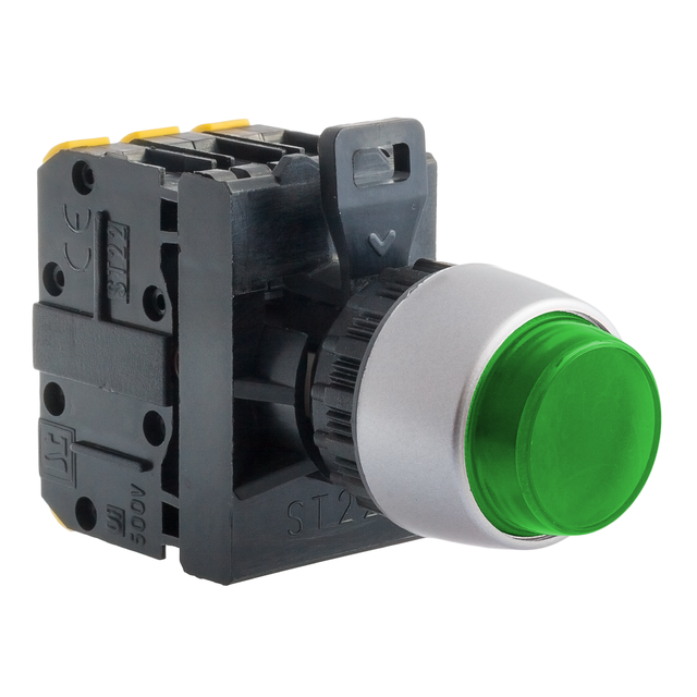 PRZYCISK WYST.PODŚW BSP ZIELONY 1 ZW PIERŚCIEŃ NIKLOWANY