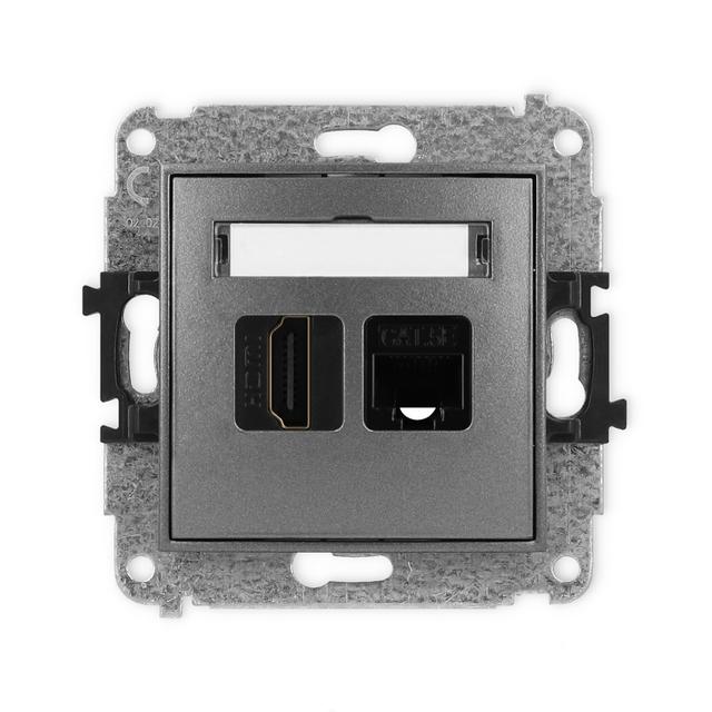 ICON Mechanizm gniazda pojedynczego HDMI 2.0 + gniazda komp. poj. 1xRJ45, kat. 5e, 8-stykowy grafito