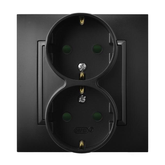 ARIA Gniazdo podwójne z uziemieniem schuko z przesłonami torów prądowych, kompletne z ramką - kolor