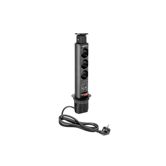 BIURKOWY PRZEDŁUŻACZ WPUSZCZANY 60MM, 3X SCHUCKO, 2XUSB 2,1A 5V (CZARNY)