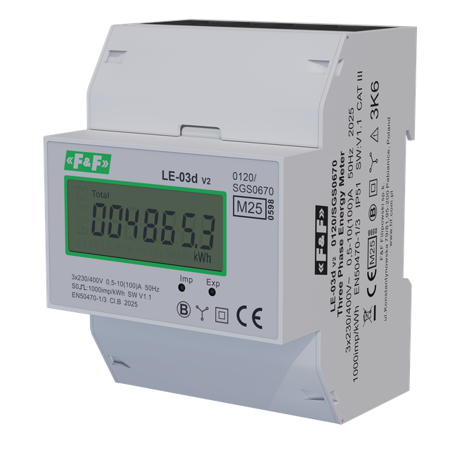 LICZNIK ENERGII ELEKTRYCZNEJ - TRÓJFAZOWY, WYŚWIETLACZ LCD, KL.1, 3X230,400V, 3X10(100A)