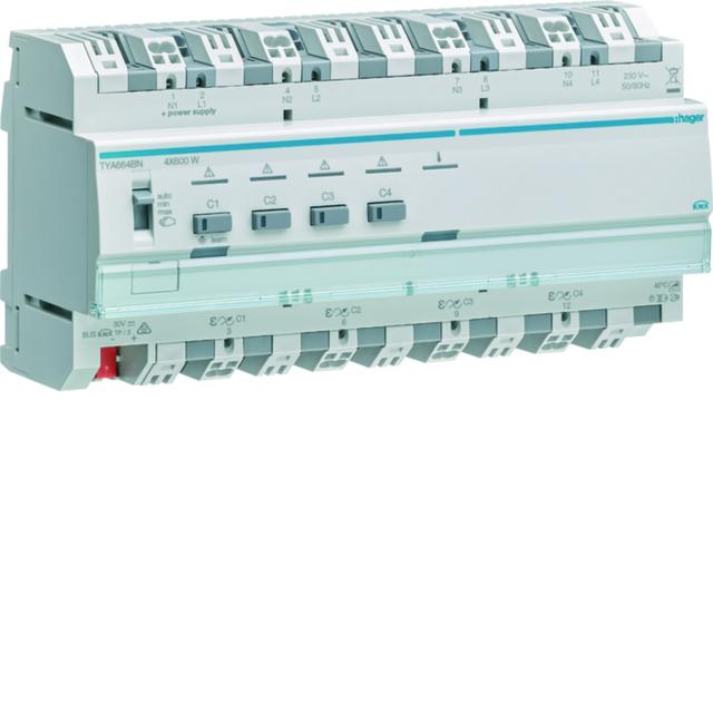 KNX system Ściemniacz uniwersalny 4-kan 4x600 W wielofazowy f. sumowania obc. TYA664BN HAGER