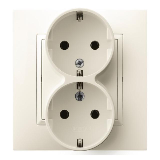 ARIA Gniazdo podwójne z uziemieniem schuko kompletne z ramką - kolor ecru