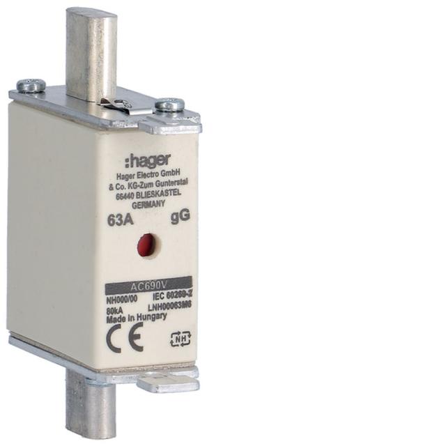 Wkładka bezp. nożowa NH00 wsk.podw. uchwyt nieiz. gG 63A 690VAC LNH00063M6 HAGER