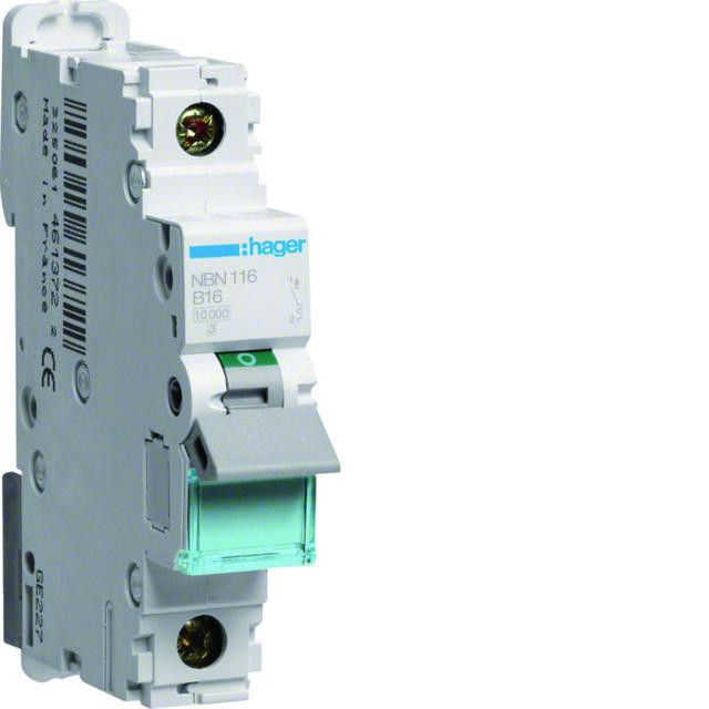 MCB Wyłącznik nadprądowy 10kA/15kA 1P B 16A NBN116 HAGER