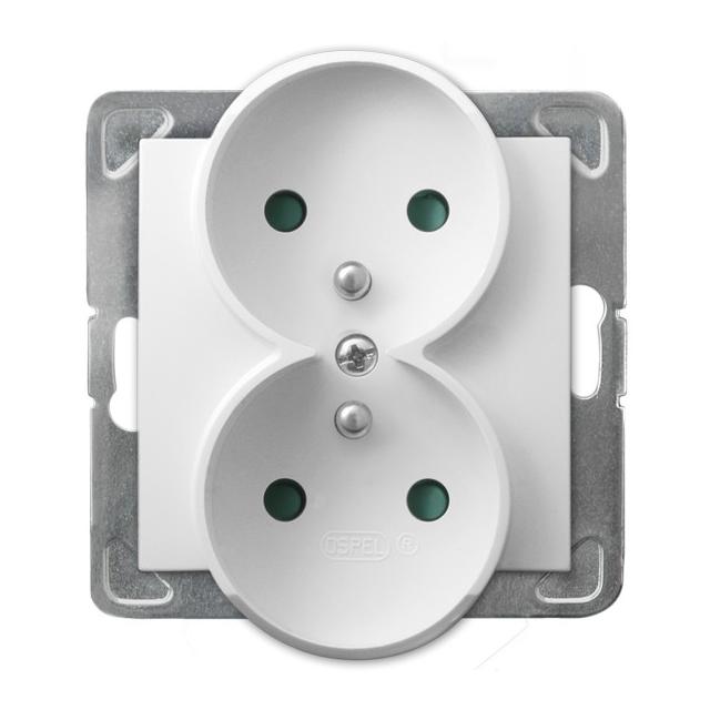 IMPRESJA Gniazdo podwójne z uziemieniem z przesłonami torów prądowych, moduł bez ramki - kolor biały