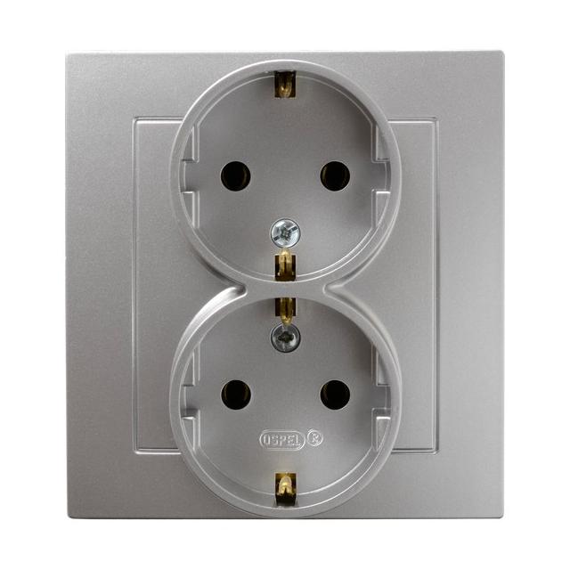 AS Gniazdo podwójne z uziemieniem schuko kompletne z ramką - kolor srebro