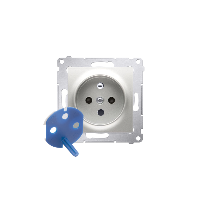 Simon 54 Gniazdo DATA z kluczem uprawniającym 16A z. śrub. srebrny mat