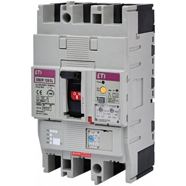 Wyłącznik 3P 25kA z blokiem różnicowoprądowym EB2R 125/3L 100A 3P 004671505 ETI