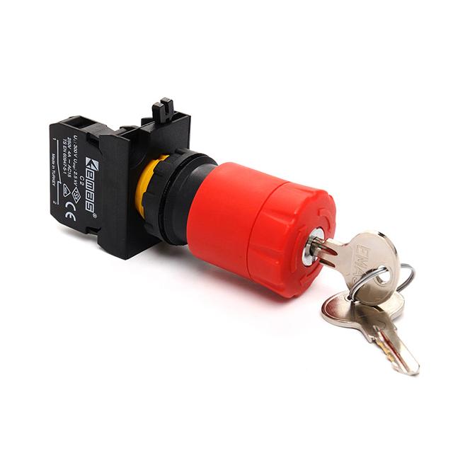 Przycisk dłoniowy bezpieczeństwa 1NC, grzybek 30 mm  z kluczem, czerwony