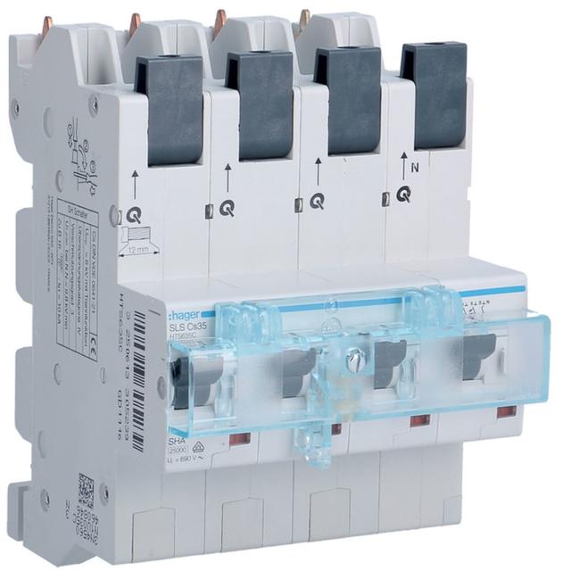 MCB SLS Wyłącznik nadprądowy selektywny 3P+N Cs 35 A szyny Cu 40-12x5/10mm HTS635C HAGER