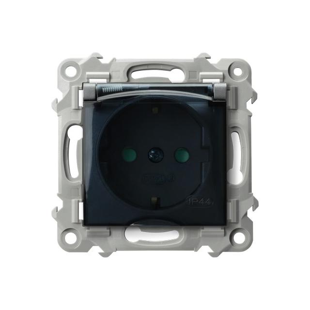 SZAFIR Gniazdo bryzgoszczelne z uziemieniem schuko IP-44 wieczko przezroczyste z przesłonami torów p