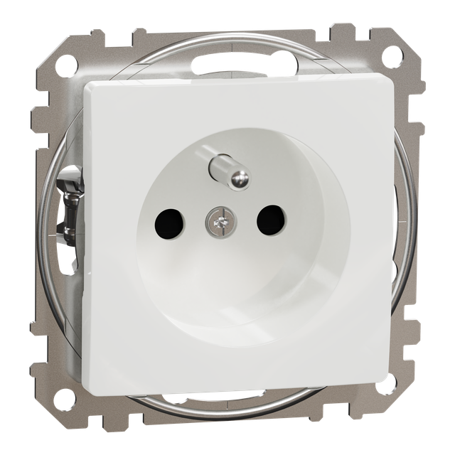 Sedna Design & Elements, gniazdo 2P+PE z przesłonami (zaciski bezgwintowe), białe