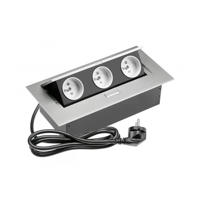 PRZEDŁUŻACZ BIURKOWY 3X GNIAZDO Z UZIEMIENIEM, KABEL ZASILAJACY Z WTYCZKĄ, ALUMINIUM