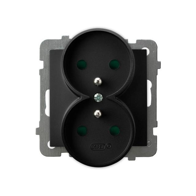 AS Gniazdo podwójne z uziemieniem z przesłonami torów prądowych, moduł bez ramki - kolor czarny meta