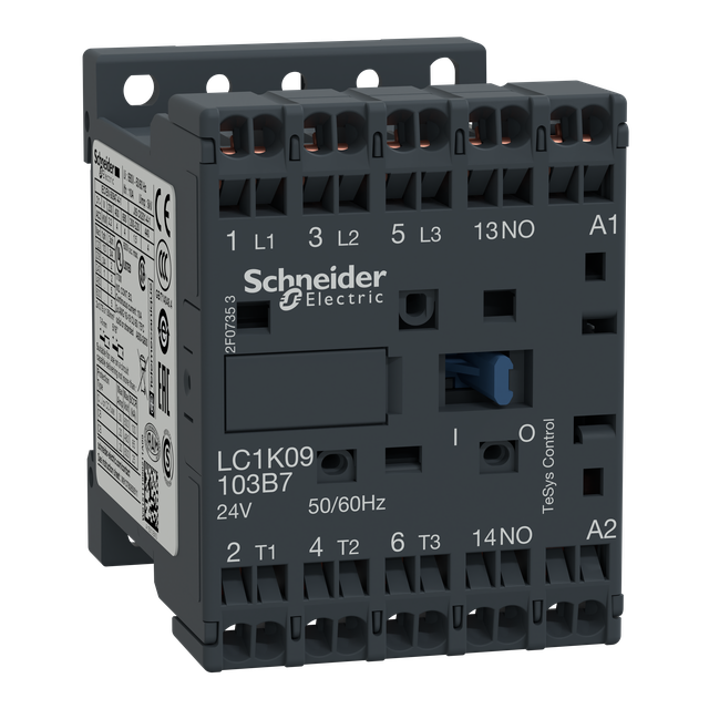 Stycznik mocy miniaturowy I=9A AC-3 styk pom. 1 NO nap. cewki 24 V AC LC1K09103B7 Schneider