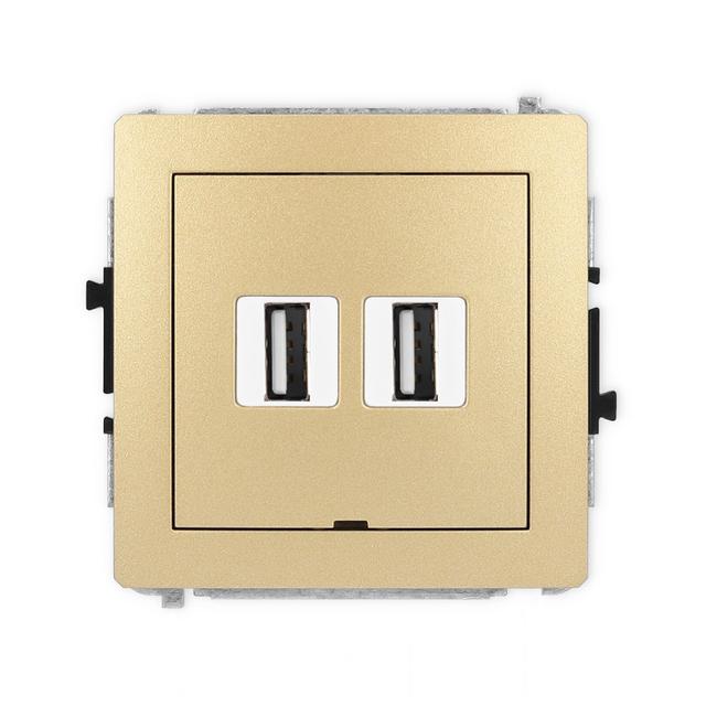 DECO Mechanizm gniazda podwójnego 2xUSB A-A 2.0, bez pola opisowego złoty