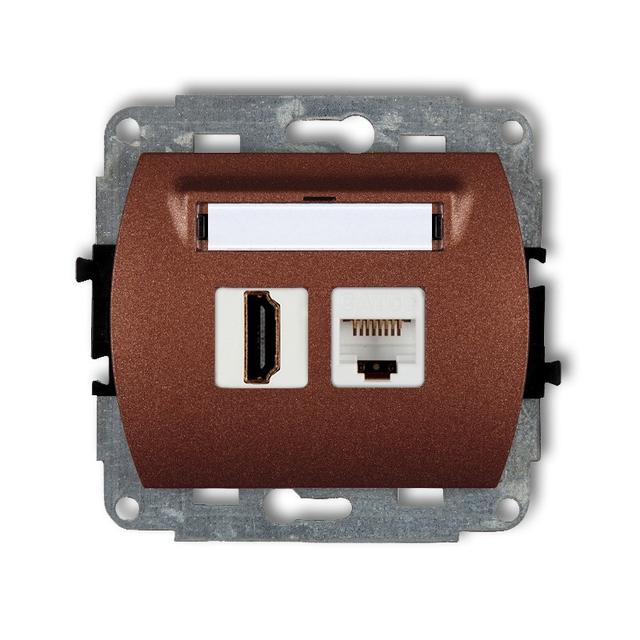TREND Mechanizm gniazda pojedynczego HDMI 2.0 + gniazda komp. poj. 1xRJ45, kat. 5e, 8-stykowy brązow