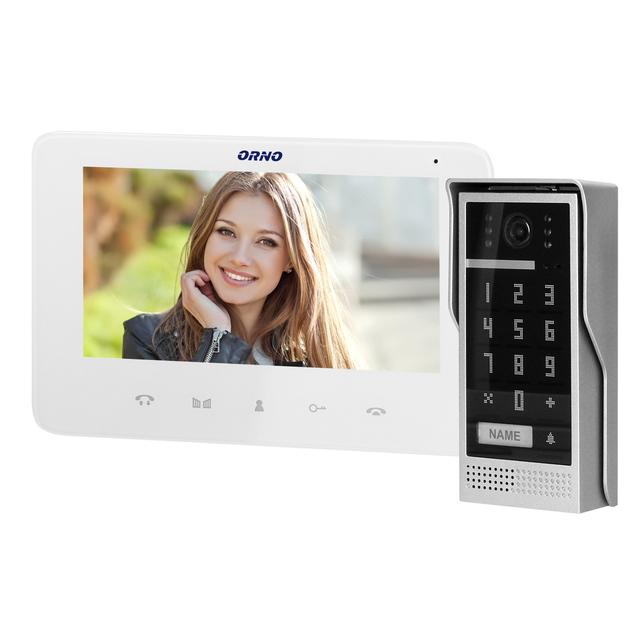 Zestaw wideodomofonowy, bezsłuchawkowy, kolor, LCD 7'', interkom, z szyfratorem, natynkowy, biały, SC OR-VID-VP-1073/W ORNO