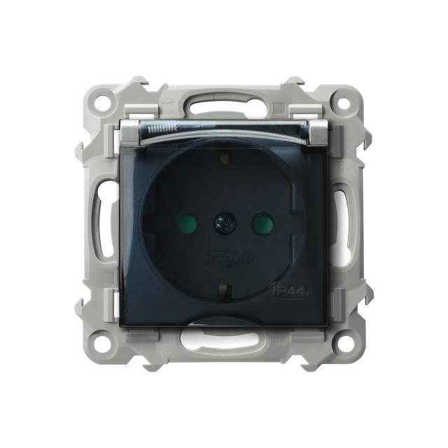 SZAFIR Gniazdo bryzgoszczelne z uziemieniem schuko IP-44 wieczko przezroczyste z przesłonami torów p
