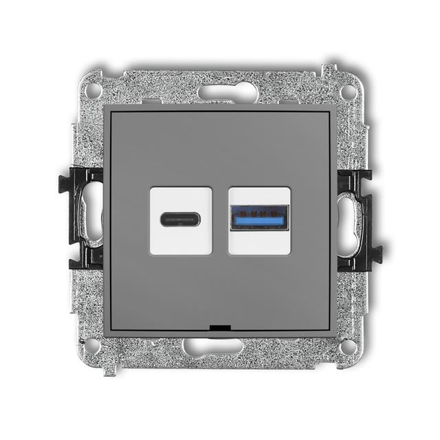 MINI Ładowarka USB podwójna USB C + USB A, 20W max., bez pola opisowego szary mat 27MCUSBBO-8 KARLIK