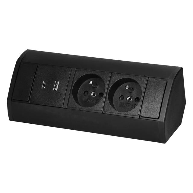 Gniazdo meblowe narożne 2x2P+Z 2xUSB czarne VIRONE OR-GM-9039/B ORNO