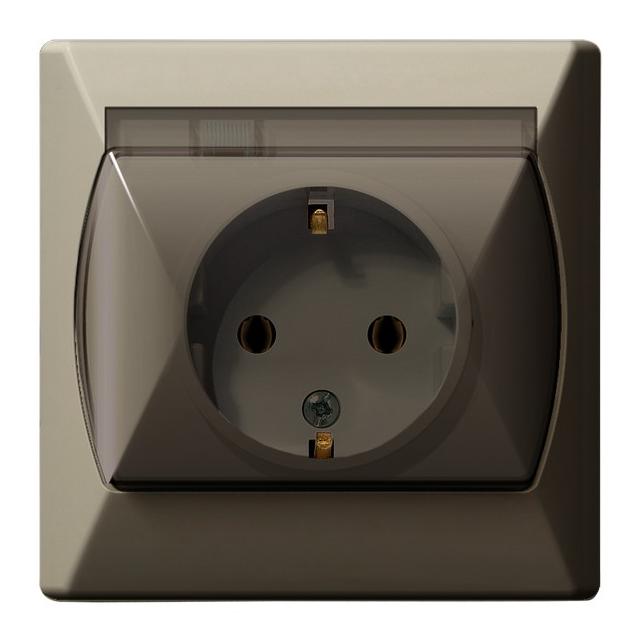 AKCENT Gniazdo bryzgoszczelne z uziemieniem schuko IP-44 wieczko przezroczyste - kolor beżowy
