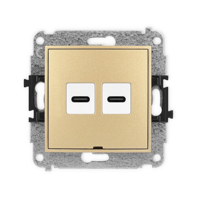 MINI Mechanizm gniazda podwójnego 2xUSB C-C, bez pola opisowego złoty