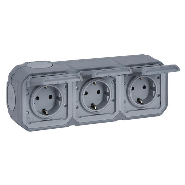 NOWE PLEXO - GNIAZDO SCHUKO 3X2P+Z POZIOME KOMPLET NATYNKOWY 16A-250V SZARE 069743L LEGRAND