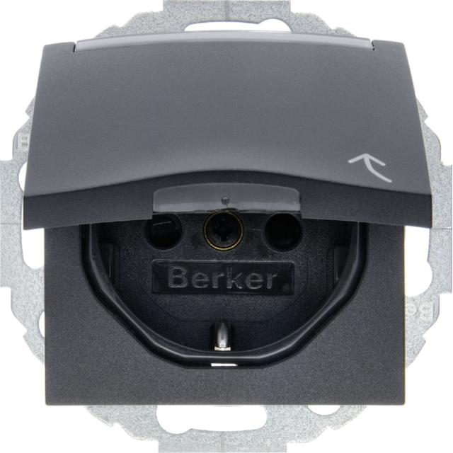 BERKER B.3/B.7 Gniazdo SCHUKO z pokrywą i polem opisowym z przesłoną styków antracyt 47461606 HAGER