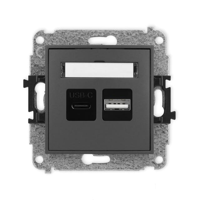 MINI Ładowarka USB podwójna USB C + USB A, 20W max. grafitowy mat 28MCUSB-8 KARLIK