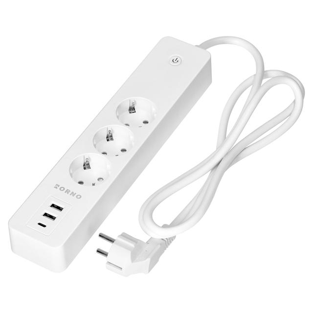 Przedłużacz z 3 gniazdami Schuko z uziemieniem i wyłącznikiem 2xUSB, Tuya Smart Wi-Fi, biały OR-SH-17520(GS)/W ORNO