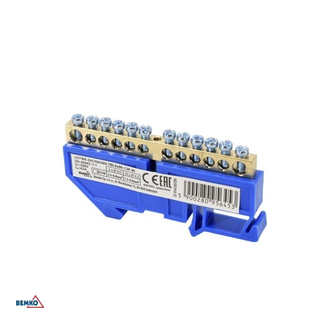 LISTWA ZACISKOWA NA SZYNĘ 6x9 12-TOROWA NIEBIESKA