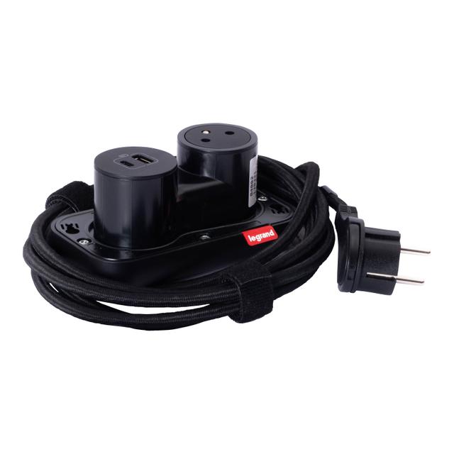 INCARA: ELECTR'ON - PODSTAWA 1X2P+Z / USB A+C - 2,5 M-CZARNY, Legrand