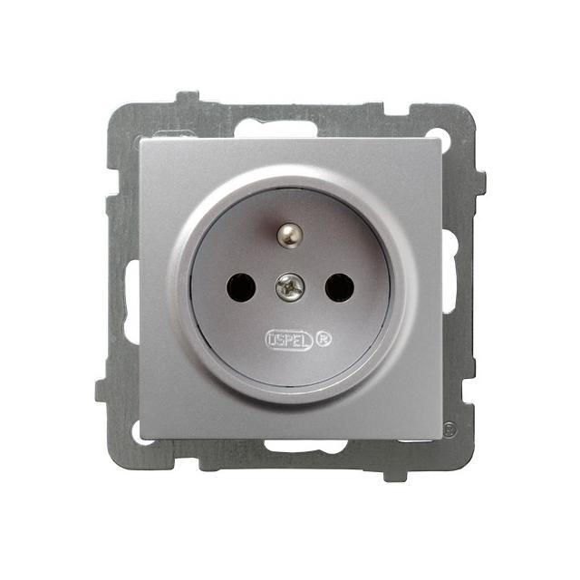 AS Gniazdo pojedyncze z uziemieniem - kolor srebro