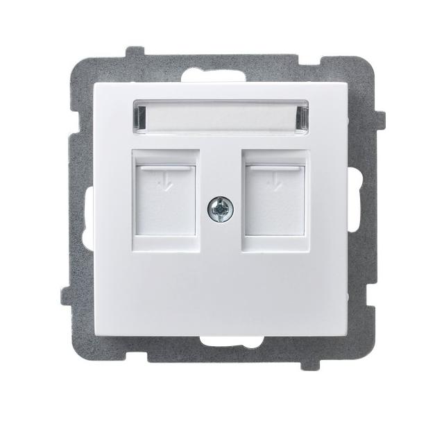 AS Obudowa gniazda podwójnego z przesłoną typu Keystone prosta - kolor biały