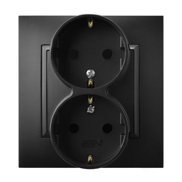 ARIA Gniazdo podwójne z uziemieniem schuko kompletne z ramką - kolor czarny metalik