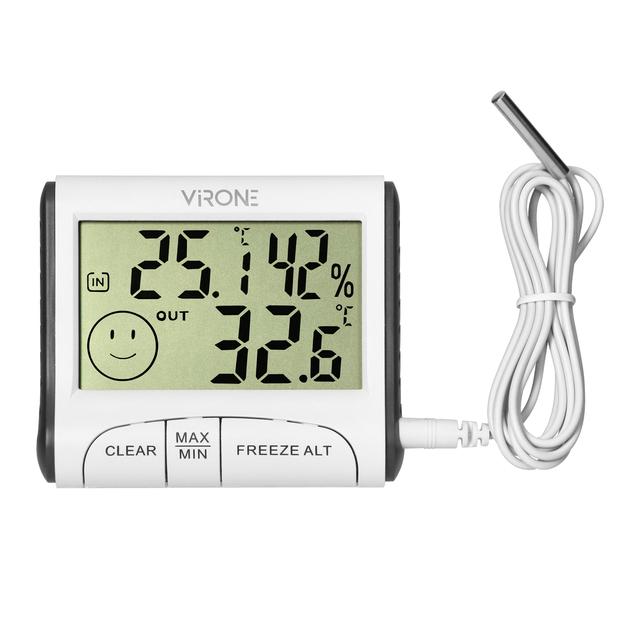 Przewodowa stacja pogodowa z pomiarem temperatury zewnętrznej i wewnętrznej oraz wilgotności biała W