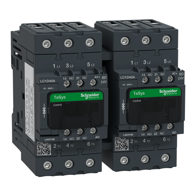 Stycznik nawrotny I=40A AC-3, napięcie cewki 24 V DC LC2D40ABD Schneider