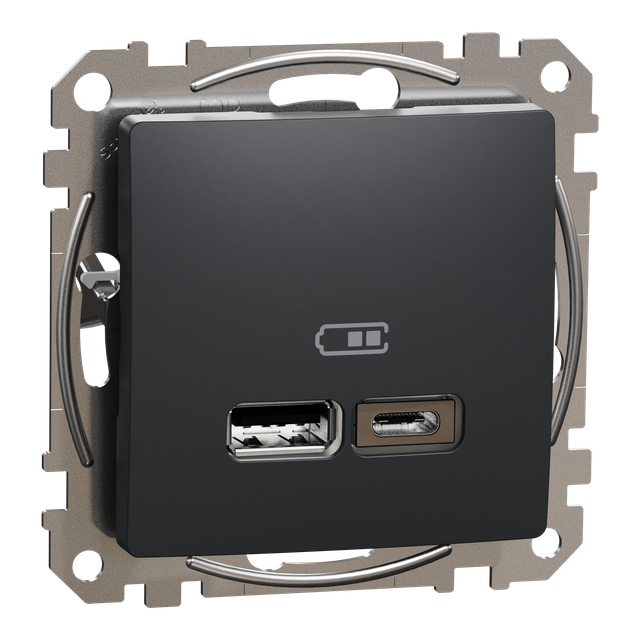 Sedna Design & Elements, gniazdo ładowania USB A+C 2,4A, czarny antracyt