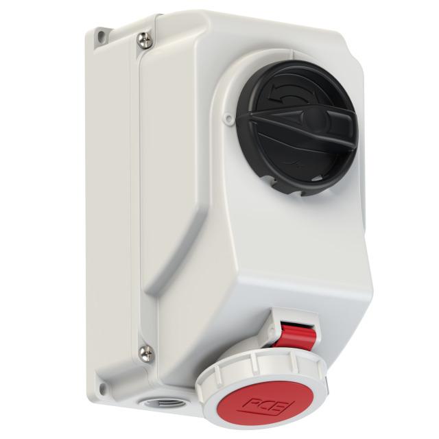 GNIAZDO Z WYŁĄCZNIKIEM 0-1 DUŻE BLOKADA MECHANICZNA 16A 400V 3P+Z IP44 IP44