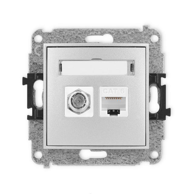 MINI Mechanizm gniazda antenowego poj. typu F (SAT) + gniazda komp. poj. 1xRJ45, kat. 6, 8-stykowy s