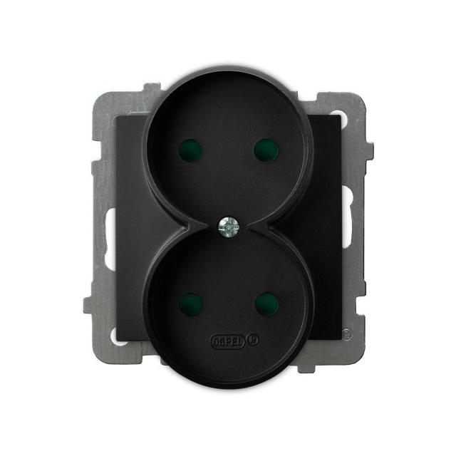 AS Gniazdo podwójne z przesłonami torów prądowych, moduł bez ramki - kolor srebro GP-2GRP/m/33