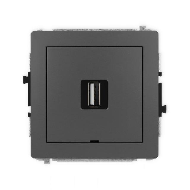 DECO Mechanizm gniazda pojedynczego USB A-A 2.0, bez pola opisowego grafitowy mat