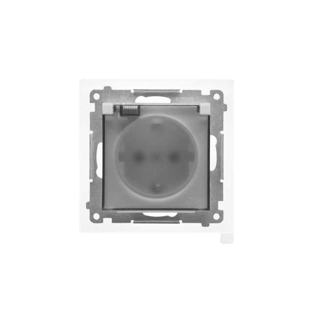 Simon 55 Gniazdo Schuko do wersji IP44 z przesłonami z uszczelką ramki szybkozłączka Klapka transparentna Aluminium mat TGSZ1BCZ.01/143A KONTAKT