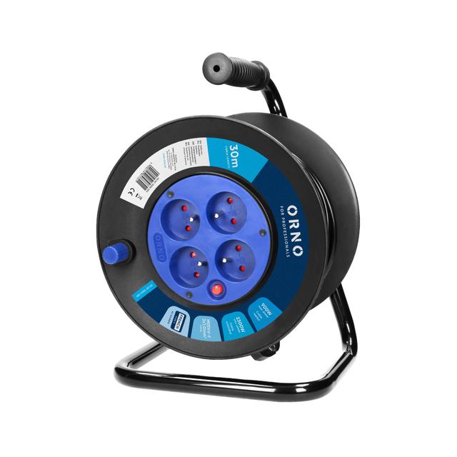 Przedłużacz bębnowy, 4 gniazda 2P+Z, kabel PVC H05VV-F 3x1,0mm2, długość 30m, termik, przesłony toró