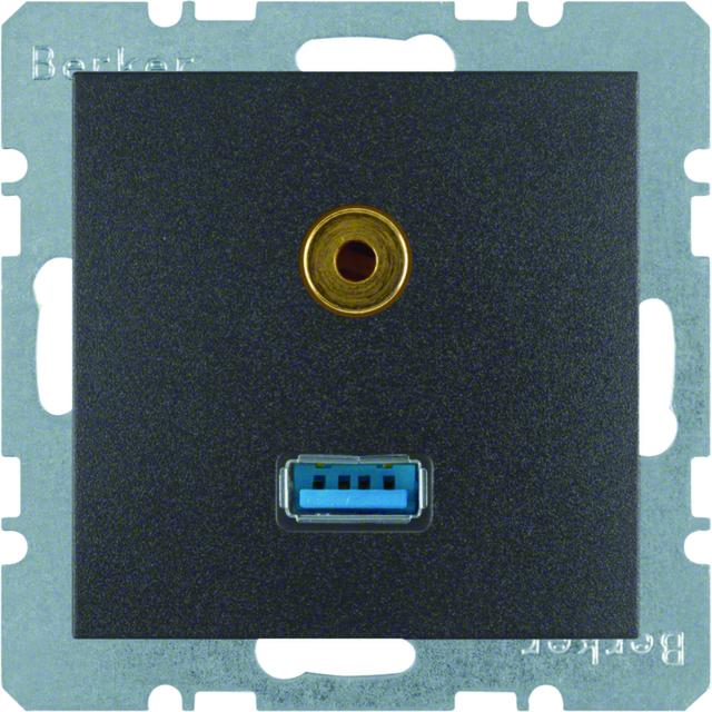 BERKER B.X Gniazdo USB / 3,5mm Audio antracyt 3315391606 HAGER
