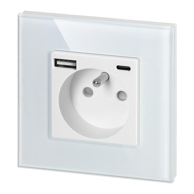 Gniazdo pojedyncze 2P+Z, USB-A + USB-C, PD, max. 20W, biały