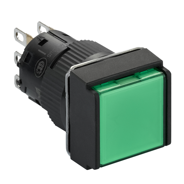 Harmony XB6 Przycisk Podświetlany Zielony Płaski 1 CO 24 V DC Kwadratowy Plastikowy XB6ECW3B1P Schneider