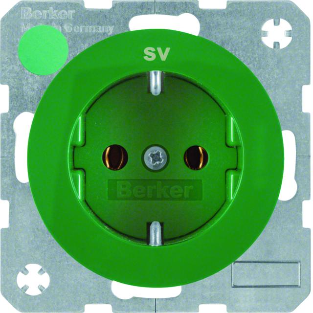 BERKER R.1/R.3 Gniazdo SCHUKO z nadrukiem zielony 47432003 HAGER